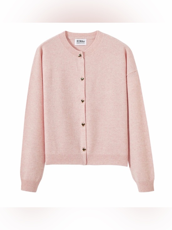 27 Miles Malibu Sweaters - 27 Miles Malibu Chiara 100% Cashmere Heart Button Cardigan Pink L NWOT